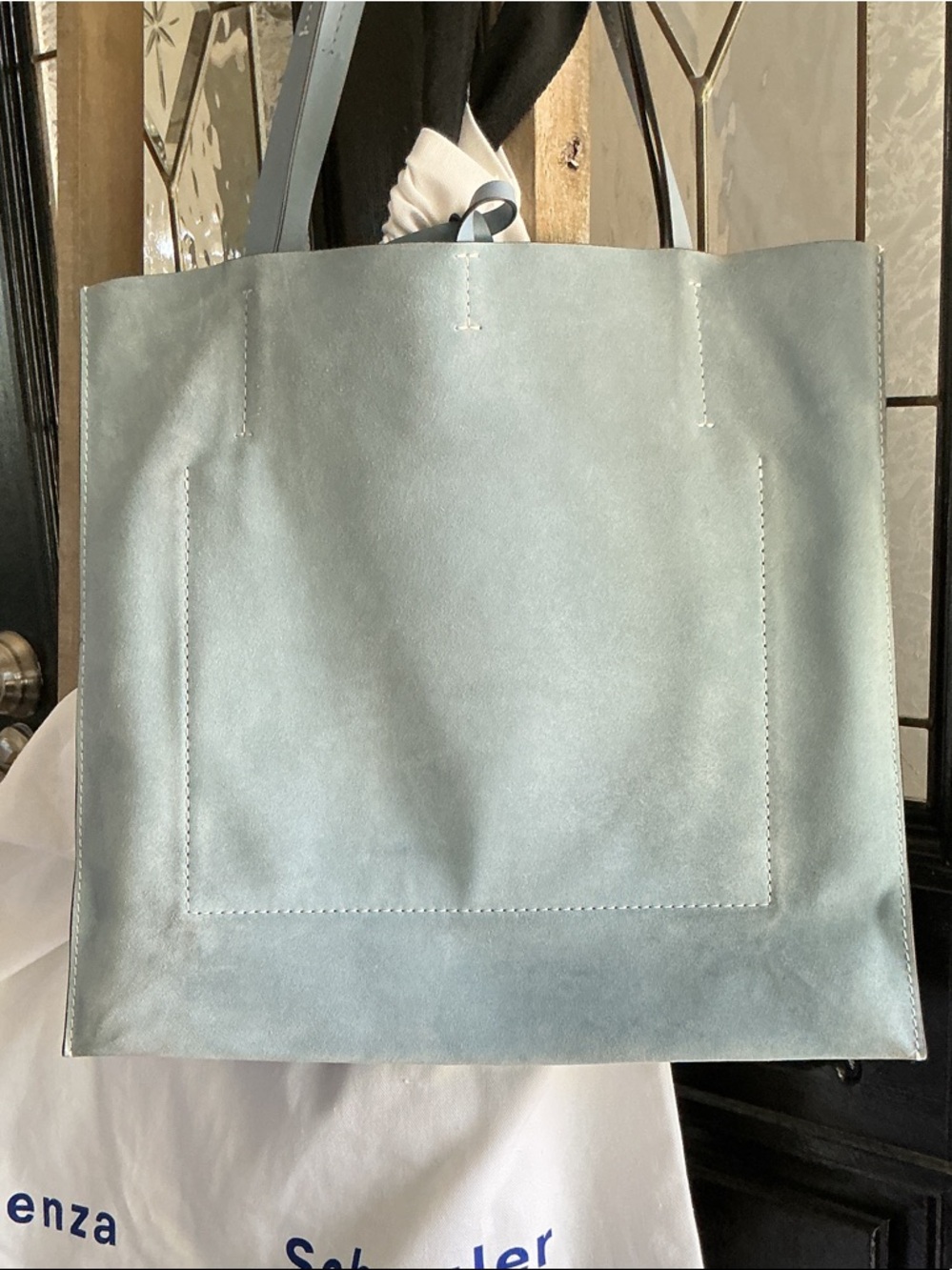 Proenza Schouler Light Blue Leather Tote with Double Compartments and Top Tie - Picture 3 of 8